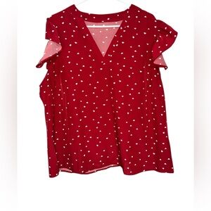 ❤️ SHEIN Curve Red Heart Print Ruffle‎ Blouse size 2XL